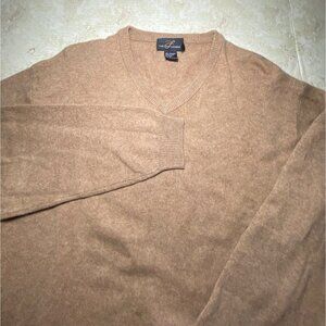 Pure 2-Ply 100% Cashmere V-Neck Sweater L‎ Beige/Brown Long-Sleeve Cozy Warm